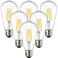 6x 4W Bombillas Vintage Edison LED E27- Bombillas con Filamento Casquillo Gordo- Equivalente a 40W con 470 Lúmenes…